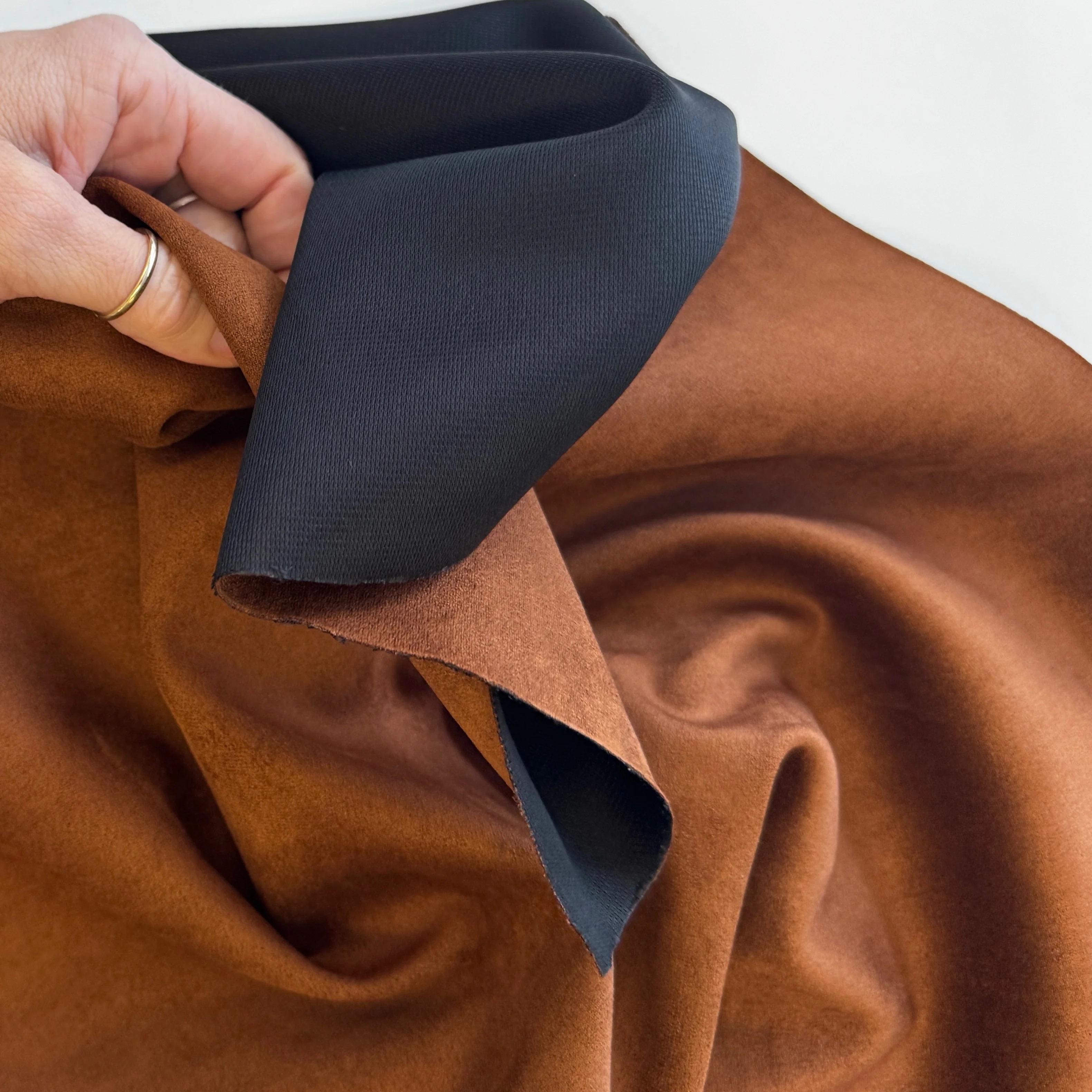 Faux Suede Cognac Brown Fabric – 18" x 54" Roll | Soft Vegan Leather for Bag Making & Sewing - Image 3